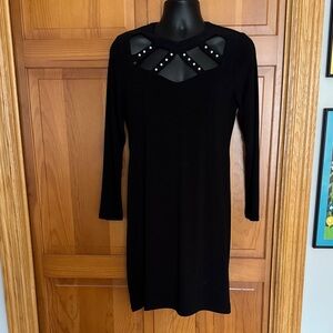 Chic Black Long Sleeve Dress with Studded Neckline
